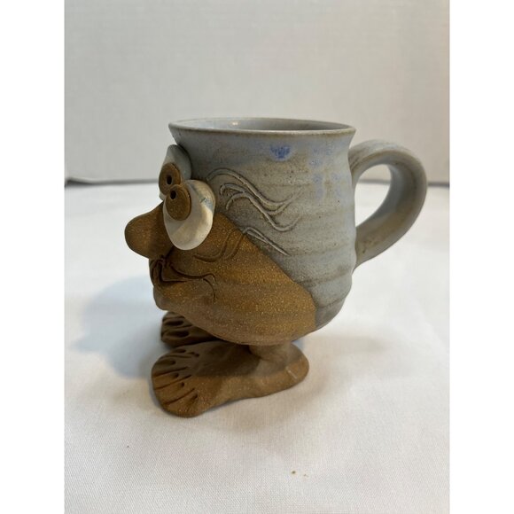 Vintage 3D  Funny Face Big Feet Mug  Hand Crafted Pottery 1980 Stoneware Folk - Picture 2 of 8